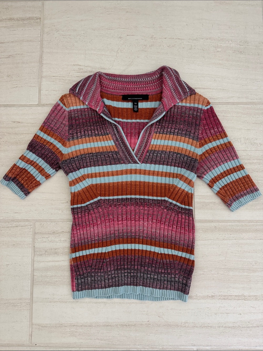 White House Black Market Striped Ribbed Sweater in Pink and Rust